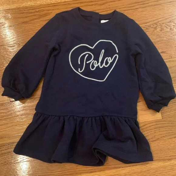 Ralph Lauren Polo Girls Navy Sweatshirt Dress with Heart Logo Size 18M - Picture 1 of 6